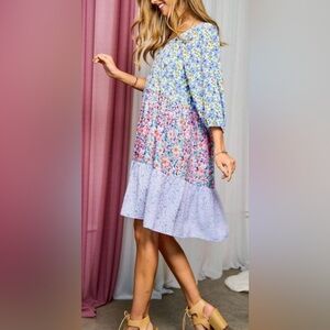 DAVI & DANI Mixed Floral Print Tiered Dress